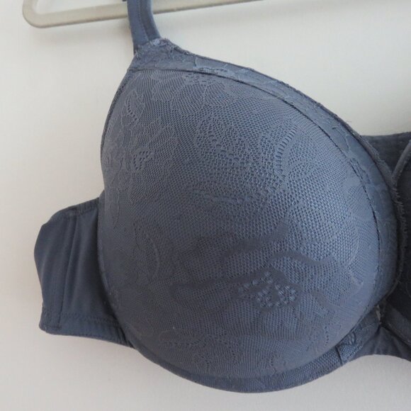 CACIQUE Smooth Boost Plunge Bra with Lace in Grisaille Blue - Plus Size 46B - Picture 6 of 13